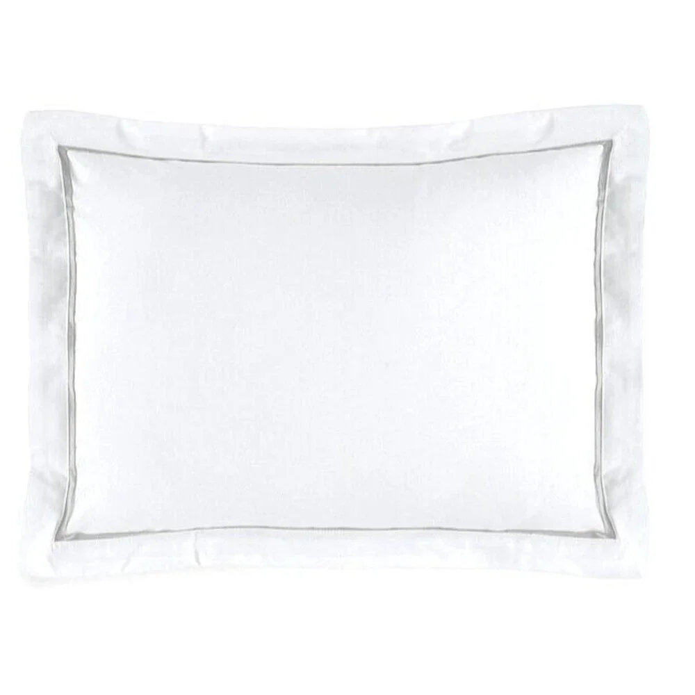 Ralph Lauren Palmer Pale Flannel 2 Standard Pillow Shams White with Taupe Piping